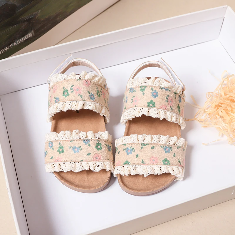 Mumoresip Summer Girls Floral Sandals Open-toe Outdoor Kids Platform Causal Shoes Non-slip Princess Children Hollow-out Sandals