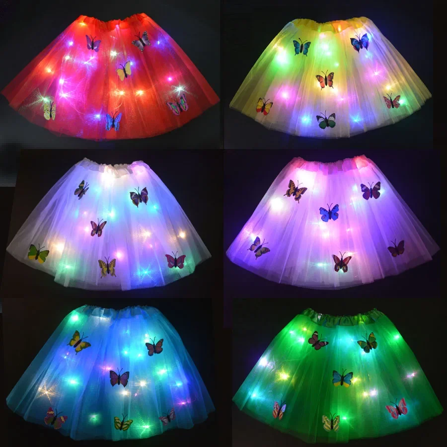 Princess  Kids Girl LED Light Glow Butterfly Tutu Skirt Luminous Party Ballet Costume Gift     Wedding Festival