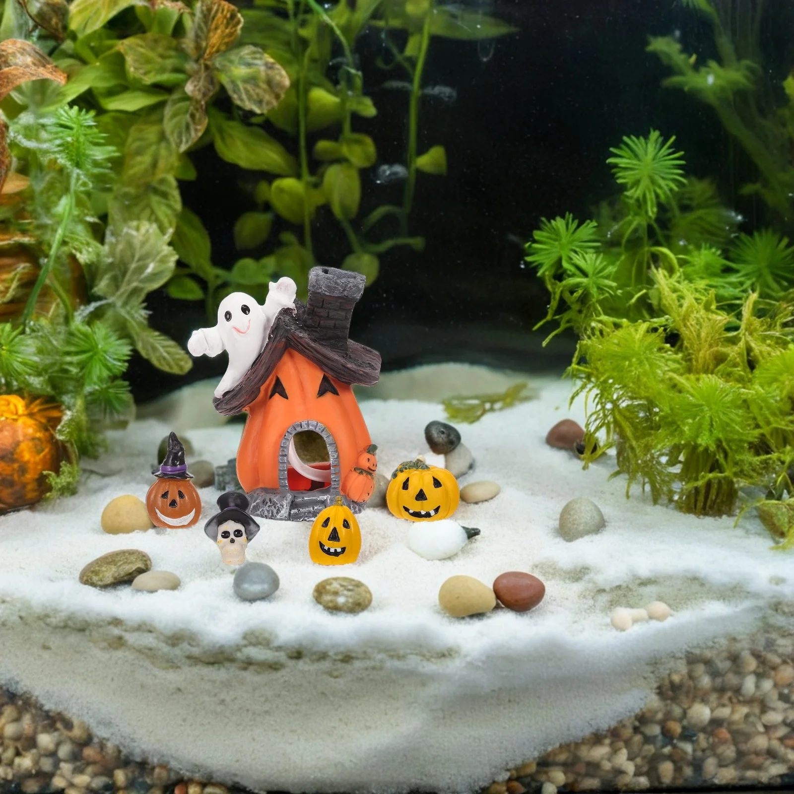 

5Pcs Pumpkin Aquarium Ornament Resin Halloween Fish Tank Decoration Mini House for Betta Shrimp Hideout Cave Terrarium