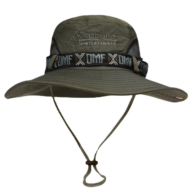 Sombrero de cubo de verano para hombre, protección UV para exteriores, ala ancha, Panamá, Safari, caza, senderismo, sombrero de pescador de malla, gorra de protección solar para playa