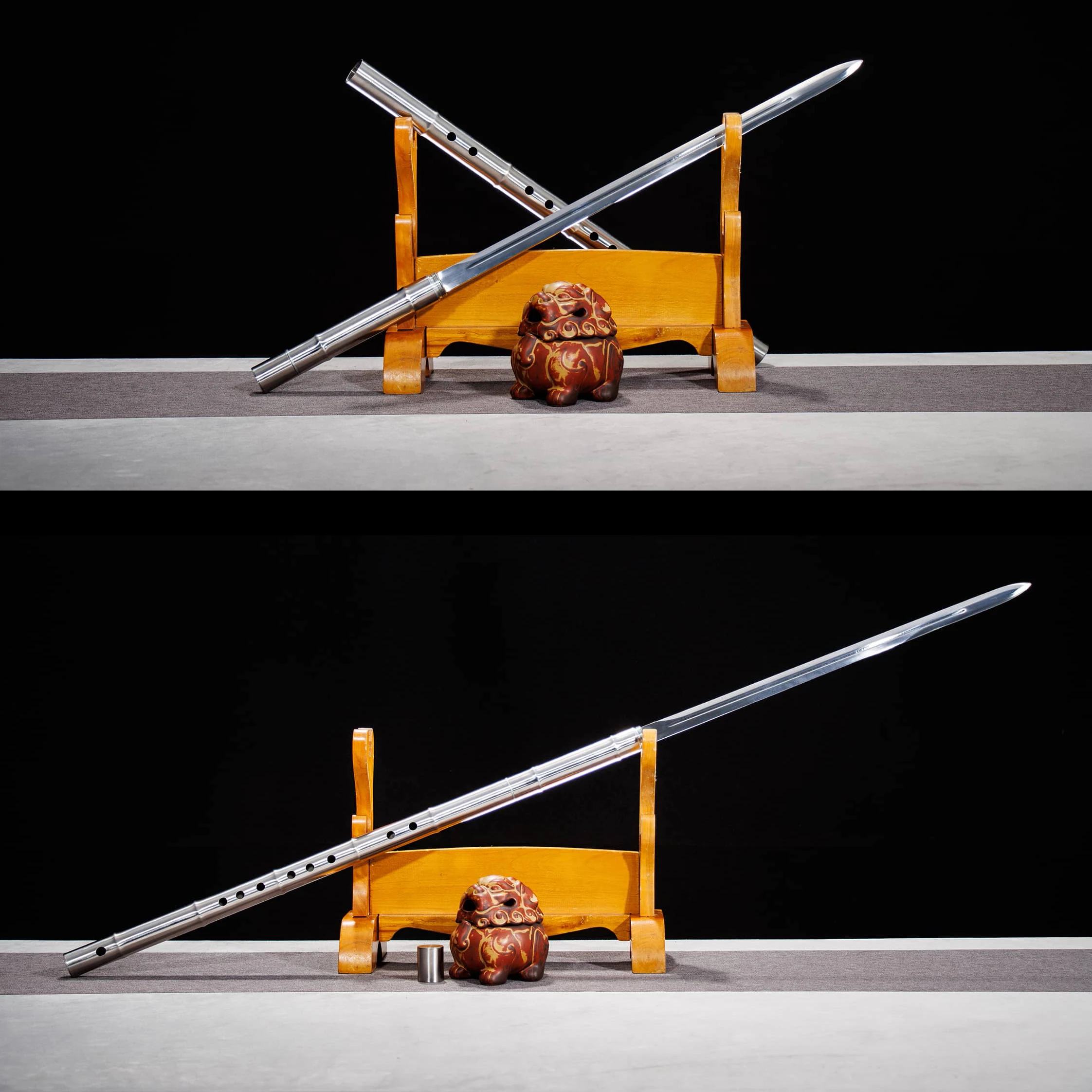 Espada conjunta de bambú, cosplay de artes marciales chinas kung fu, armas afiladas de espada samurái katana de acero al carbono, funda de acero inoxidable