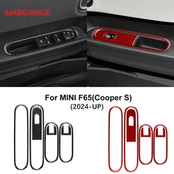 AMBERMILE for Mini Cooper S F65 2024 2025 Car Door Window Lift Switch Frame Interior Soft Carbon Fiber Sticker Panel LHD RHD