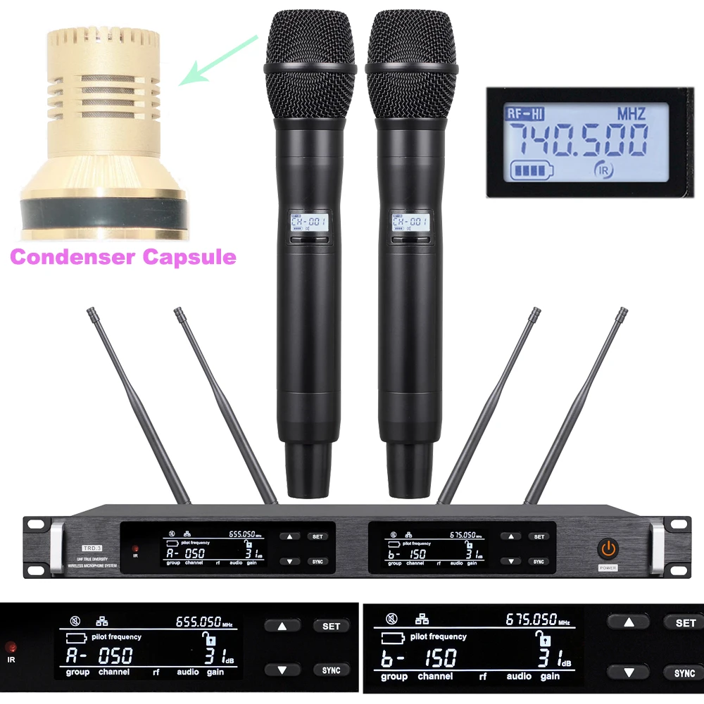 Host Sale ULXD4 Dual Channel Stage Performance DJ Karaoke Digital Wireless Microphone System KSM9 Condenser Capsule 500m Range