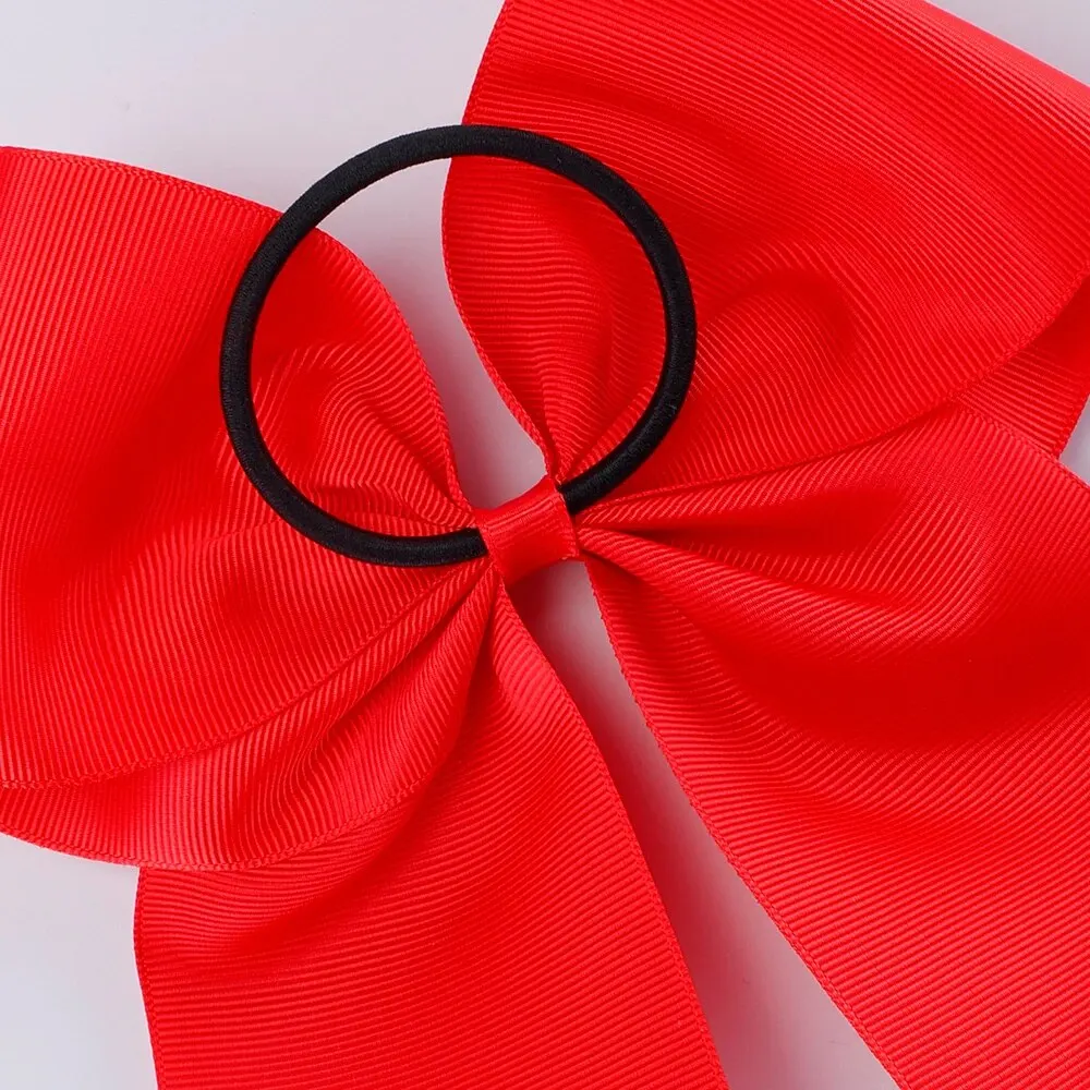 6 PC 8 Inch Large Cheer Bow Hair Tie Ponytail Elastic Band Handmade Boutique Hair Accessories for Cheerleading Teen Girls Sports