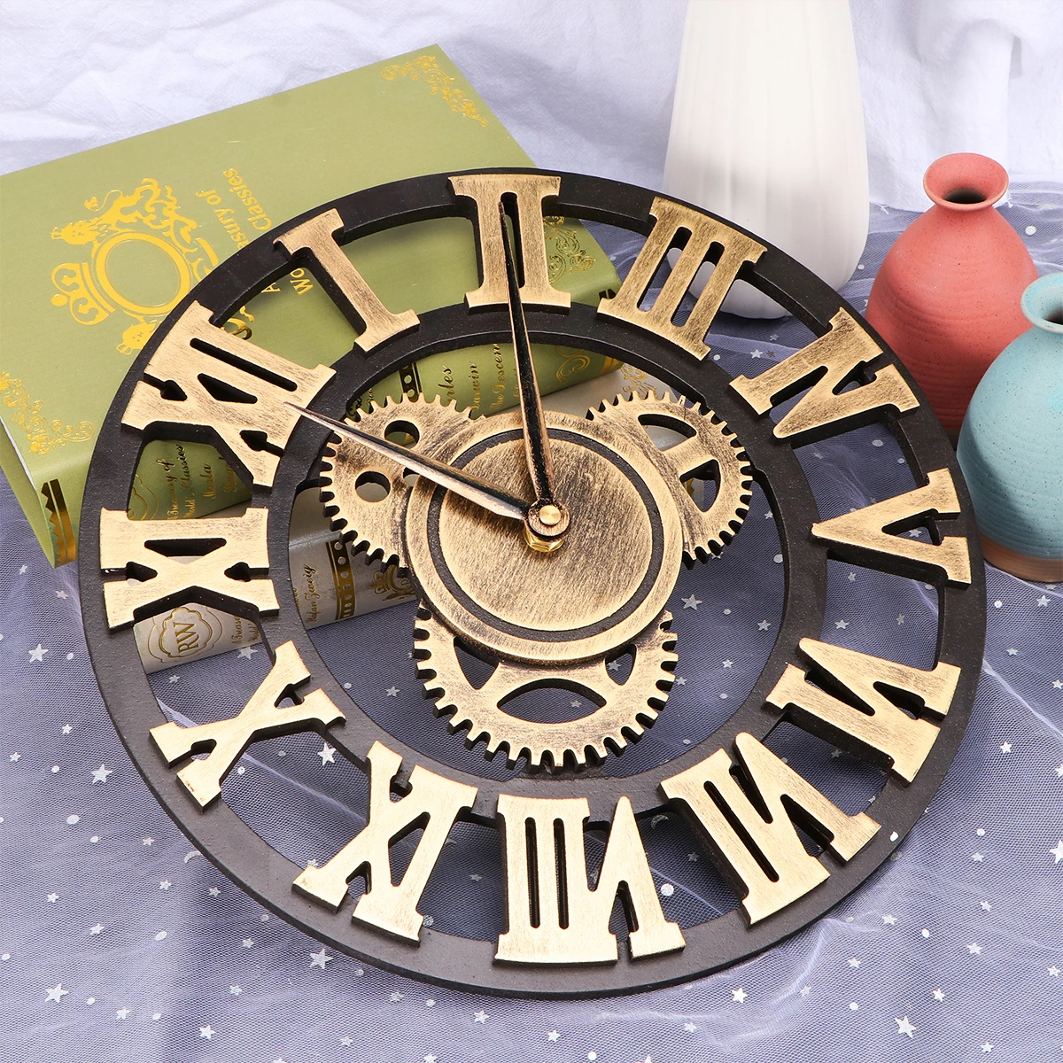 

Industrial Gear Wall Clock Minimalist Steampunk Visible Gears Silent Decor Hanging Retro Bedroom Kitchen Living Room