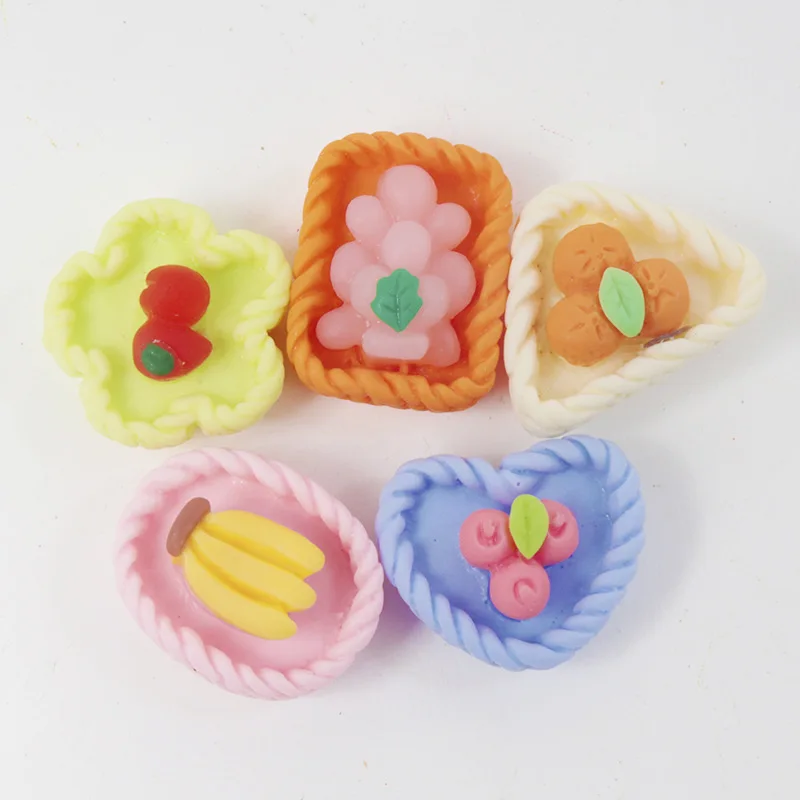 10pcs Fruit Basket Resin Accessories Diy Keychain Bracelet Refrigerator Sticker Handmade Materials Home Decor