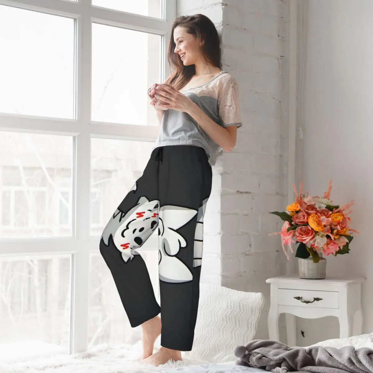 Custom Boykisser Silly Cat Pajama Pants Women Cute Cartoon Sleepwear Lounge Sleep Bottoms Stretch with Pockets view 6