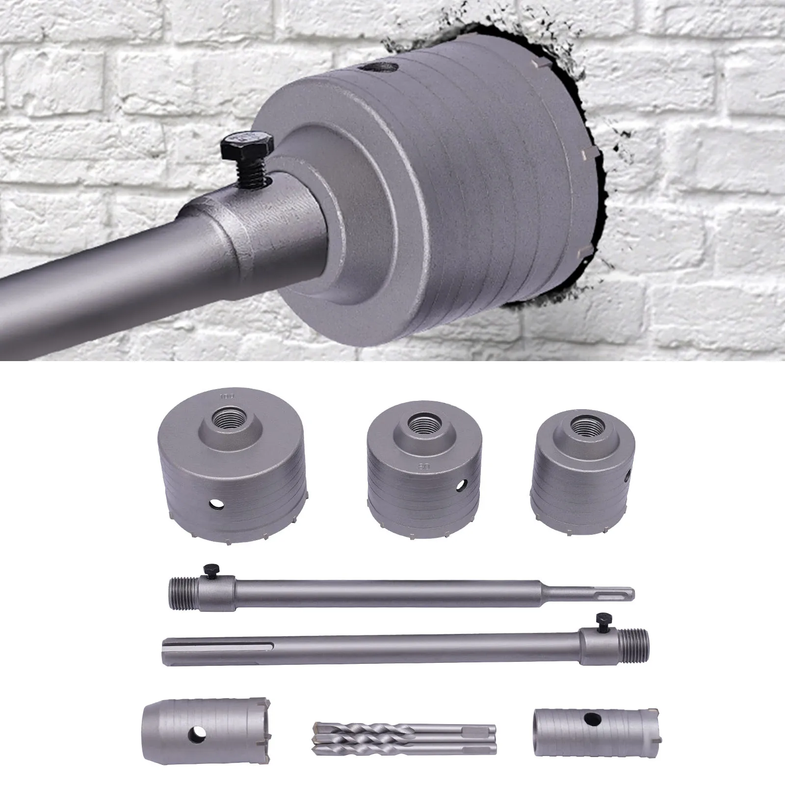 Set di trapano da 9 pezzi apriscatole per calcestruzzo ad alta potenza con scanalatura antiscivolo