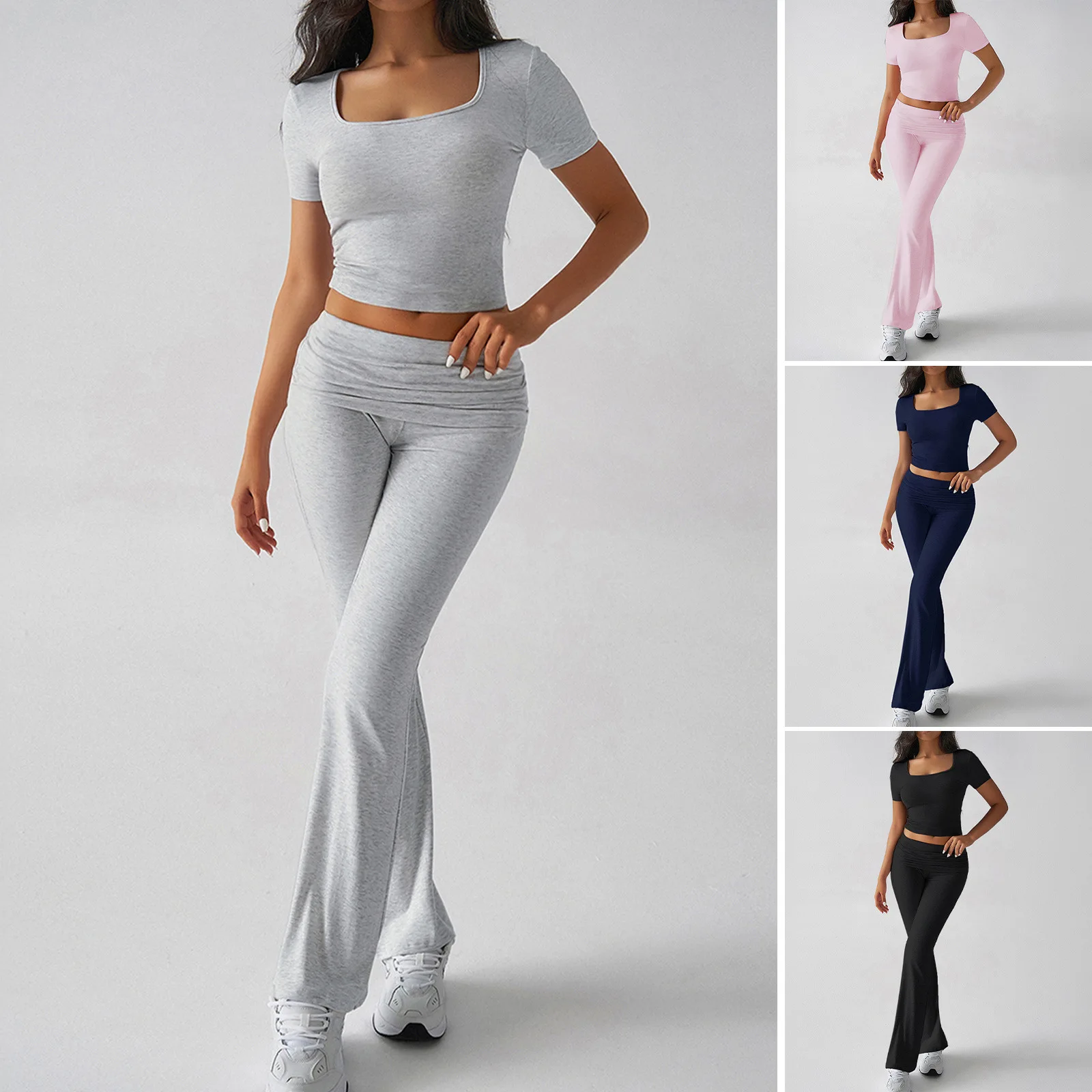 Diyun 2025 الربيع والصيف عبر الحدود Y2K الترفيه الرياضة نمط بلون السرة تي شيرت السراويل الطويلة مجموعة الملابس النسائية