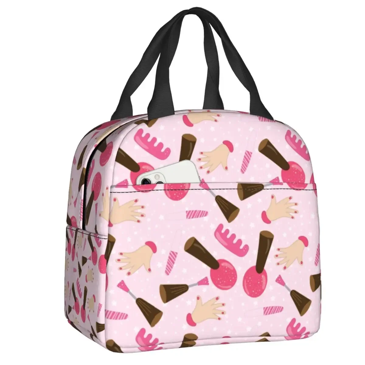 Custom Cute Pink Nail Polish Pattern Lunch Box for Women Manicurist Manicure Cooler Thermal Food Insulated Lunch Bag Office Work