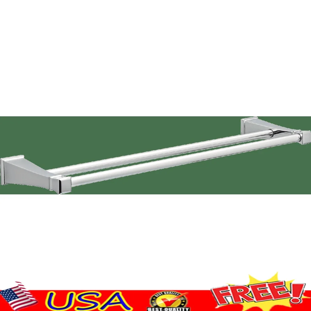 

24 Inch Double Towel Bar Chrome Durable Zinc Construction Rust Resistant Bath Accessory Easy Installation Mounting Hardware