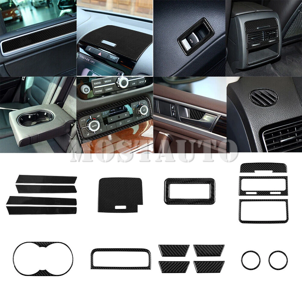 For Volkswagen VW Touareg Soft Carbon Fiber Interior Accessories Kit Cover Trim 2011-2018 17pcs Interior Whole Kit