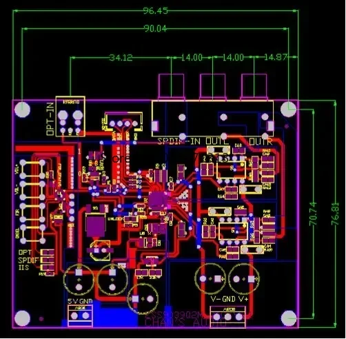 ESS9039Q2M DSD Soft-controlled Decoding Board SPDIF IIS Optical Fiber Digital Signal Input With Volume Button DSD1024/PCM768KHZ