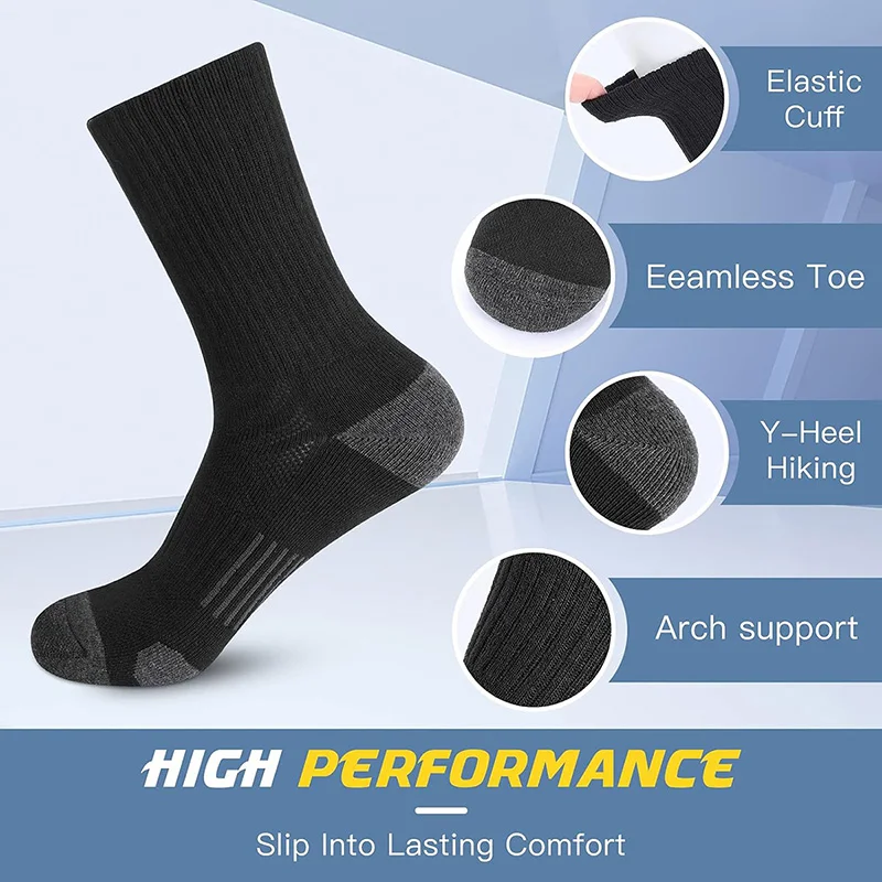 5 Pairs Men\'s Athletic Socks Sport Running Calf Socks Performance Cushioned Breathable Outdoor Crew Socks for Men Women