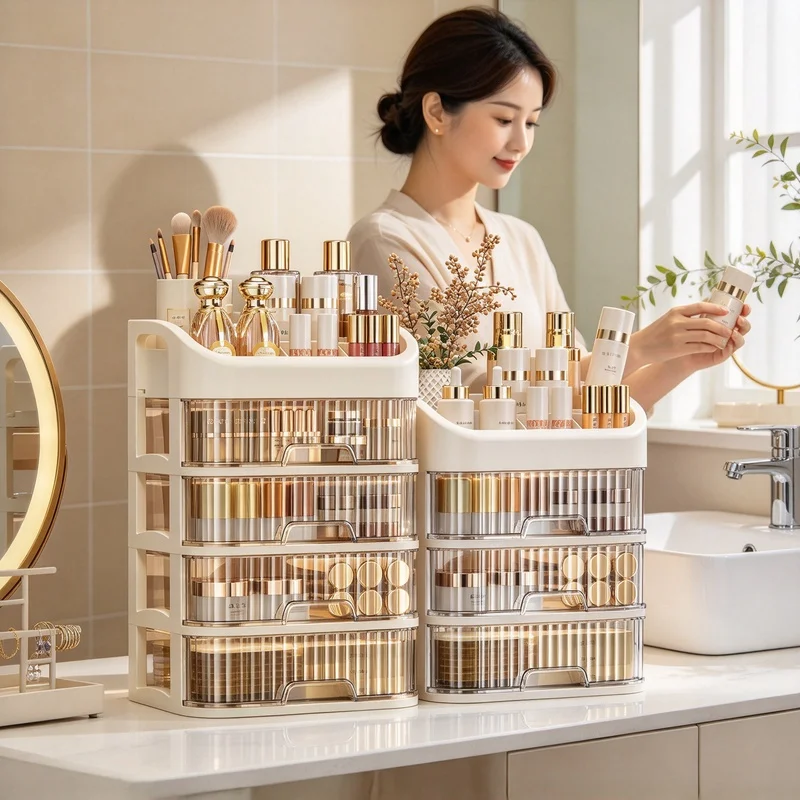 Multi-layer Cosmetics Storage Box Desktop Makeup Organizer for Lipstick Eyeshadow Skincare Products, for Dresser Bedroom Bathrom