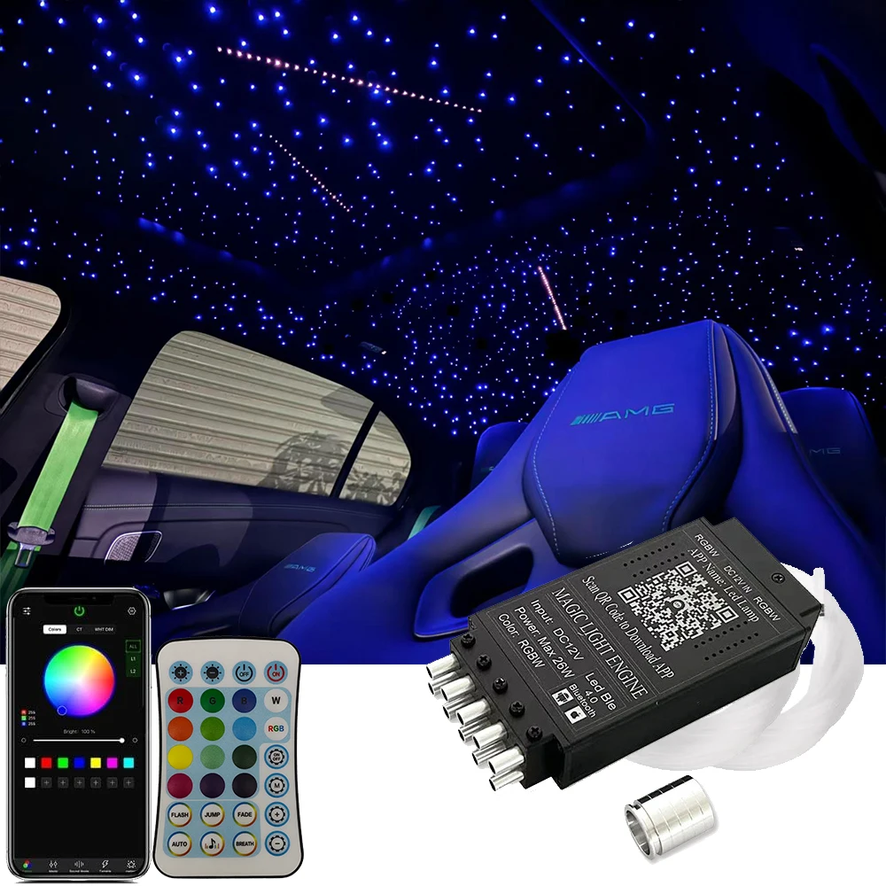16W RGBW Fiber Optic Starlight Kit Ultra-Thin Shooting Star Car Atmosphere Decoration DC12V Car Trunk Roof