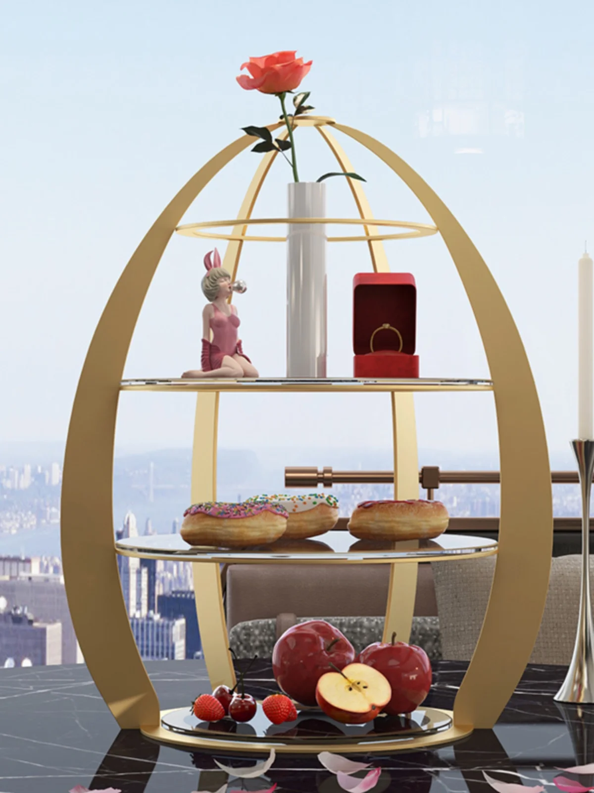 Afternoon refreshment rack, three layers of fruit tray, table wine ellipse