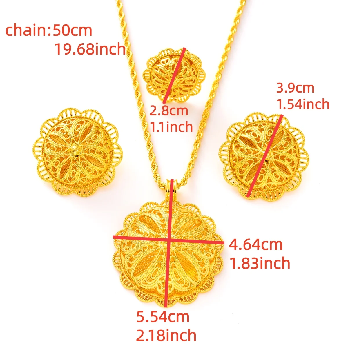New Luxury Pop Golden Color Ethiopian Jewelry Sets Hollow-out 3/4/6-Piece Sets African Eritrean Wedding Engagement Gifts #266