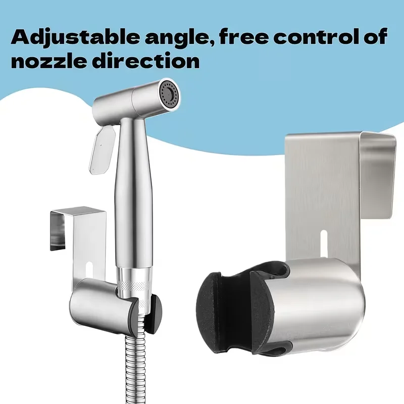 Non-Drilling Toilet Cleaning Gun with Stainless Steel Hose Adhesive Tape Included Hook for Easy Installation Bathroom Cleaning