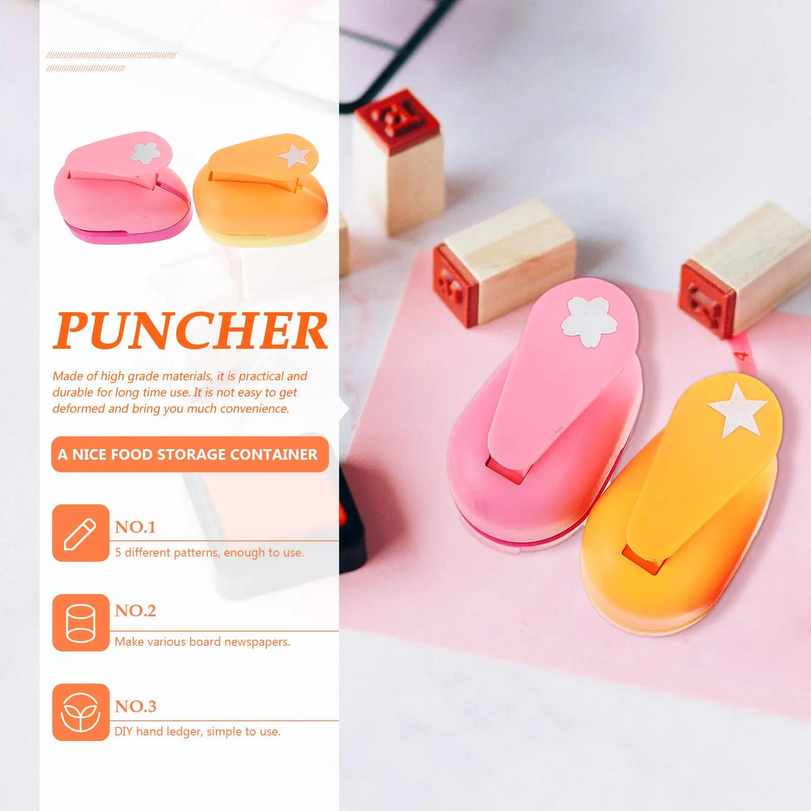 5pcs Paper Puncher Craft Set Portable Cartoon Hole Punches for Activities Safe Handle Random Color Style