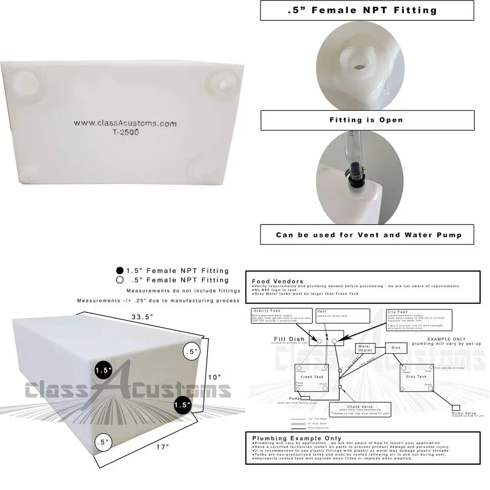 Freshwater RV Water Storage Tank, 25 Gallons, Grey Water Compatible