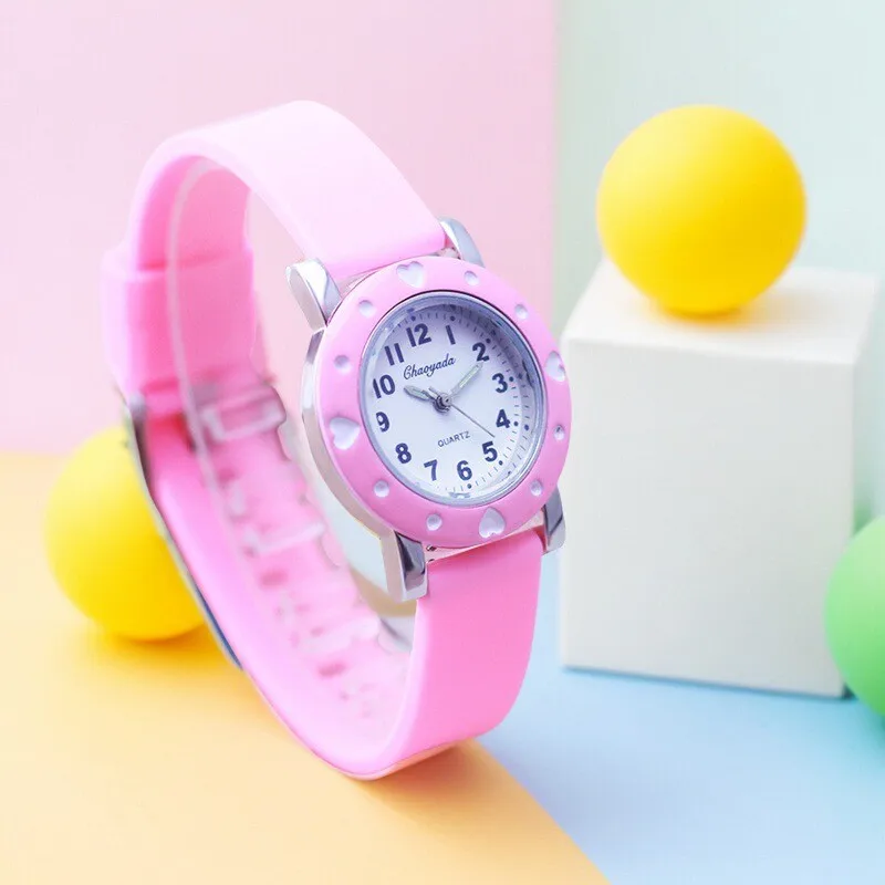 Children boys girls junior high school students luminous pointer love pink jelly exam special silent watches kids birthday gifts
