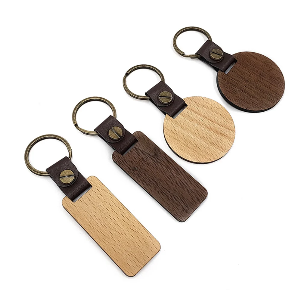 10pcs Wood Engraving Blanks Rectangle Blank Wooden Key Chain Unfinished Keychains Diy Pendant With Keyrings For Laser Engraver