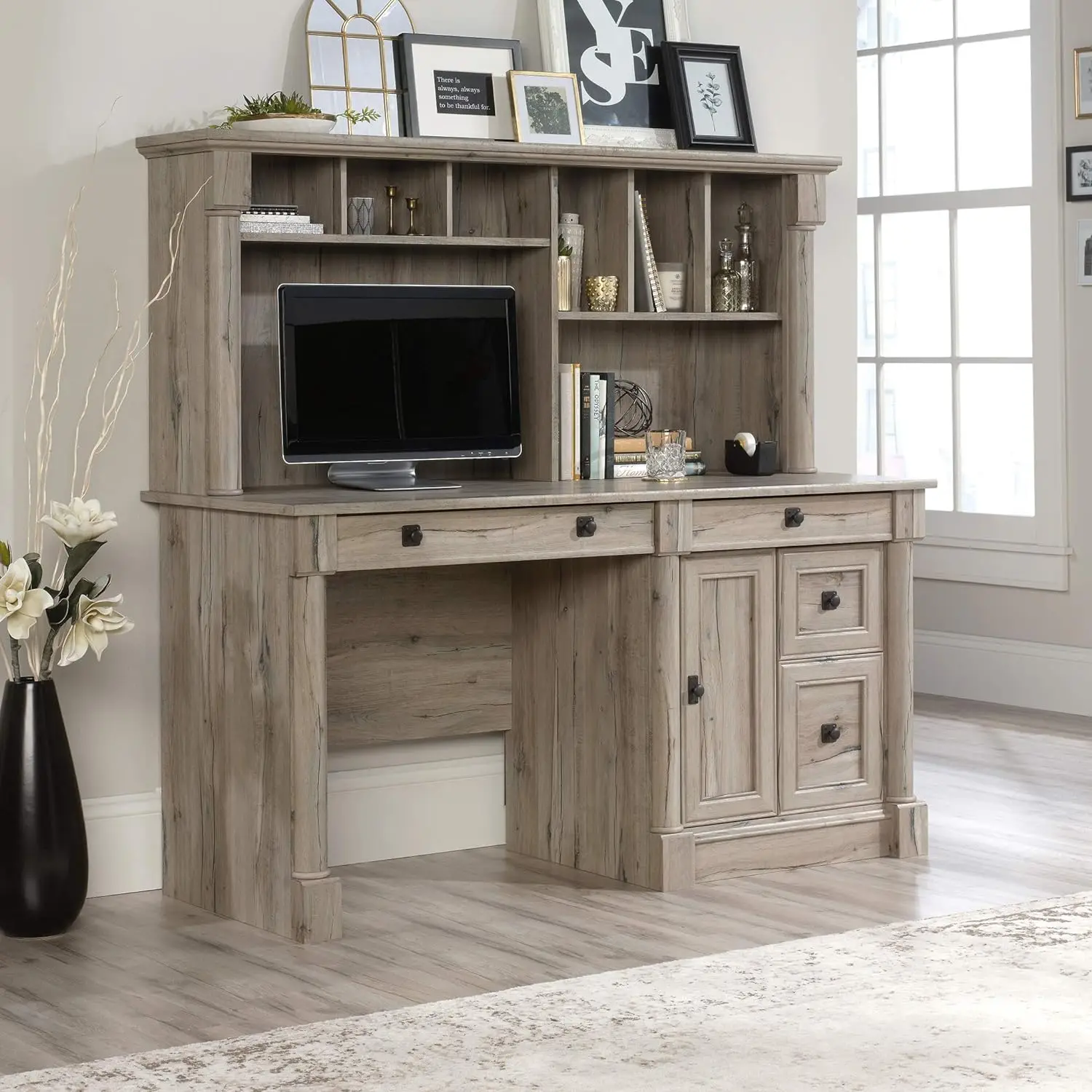 Palladia Computer Desk with Hutch, Split Oak Finish