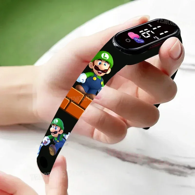 Mario Bros Children's Watches Action Figures Luigi Princess Peach Yoshi Bowser kids Sport Wristband Waterproof Digital Watch Toy