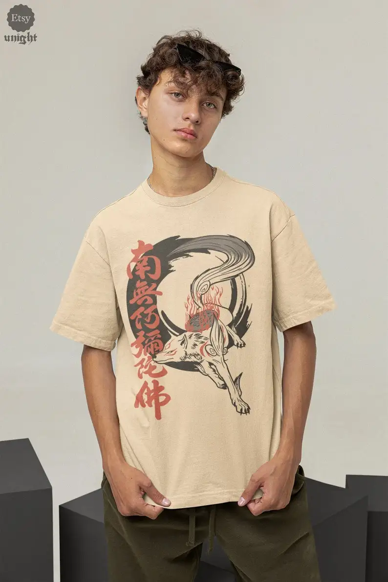 Unisex Okami Amaterasu Ink T-Shirt - Mythical Wolf Deity Top, Traditional Japanese Art Tee, Legendary Shinto Spirit Shirt, Anime