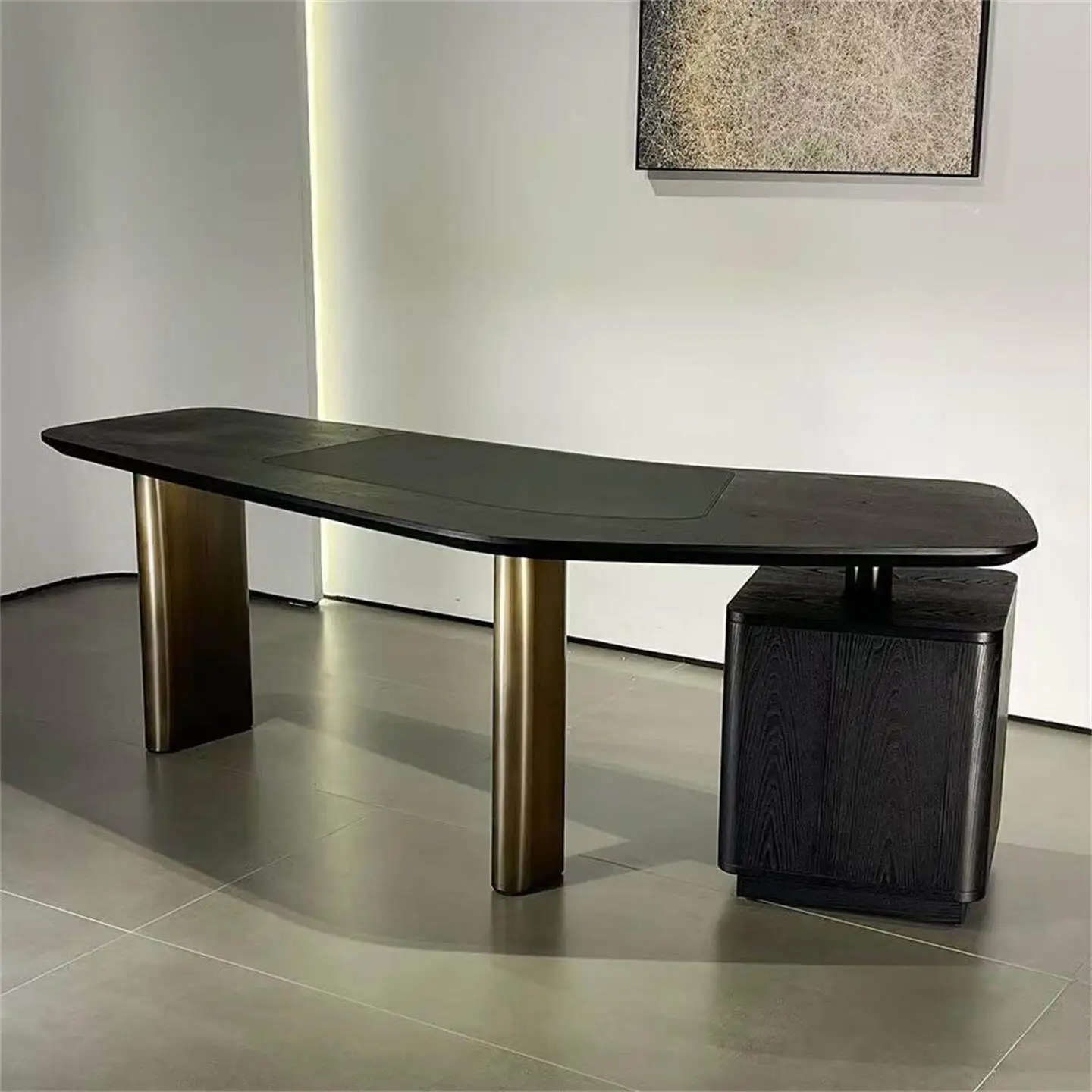 Minimalist curved desk light luxury study desk with drawers locker combination writing workbench