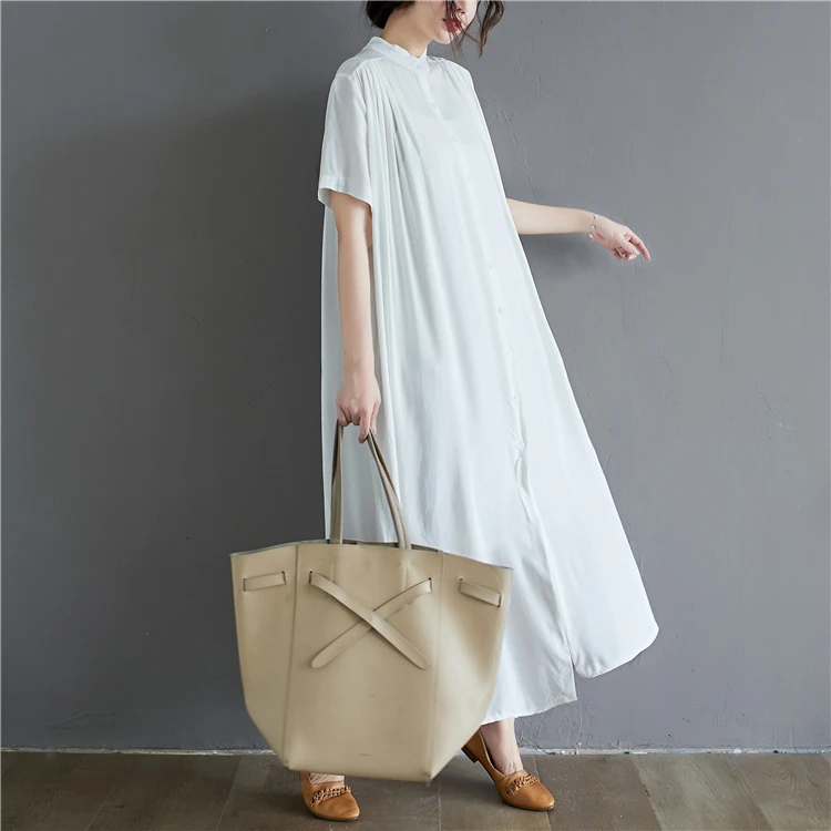 plus Size Women's Summer Loose Long  Cotton irt Dr Belly Covering Slimming Dr Comfortable Commute Sle round Ne