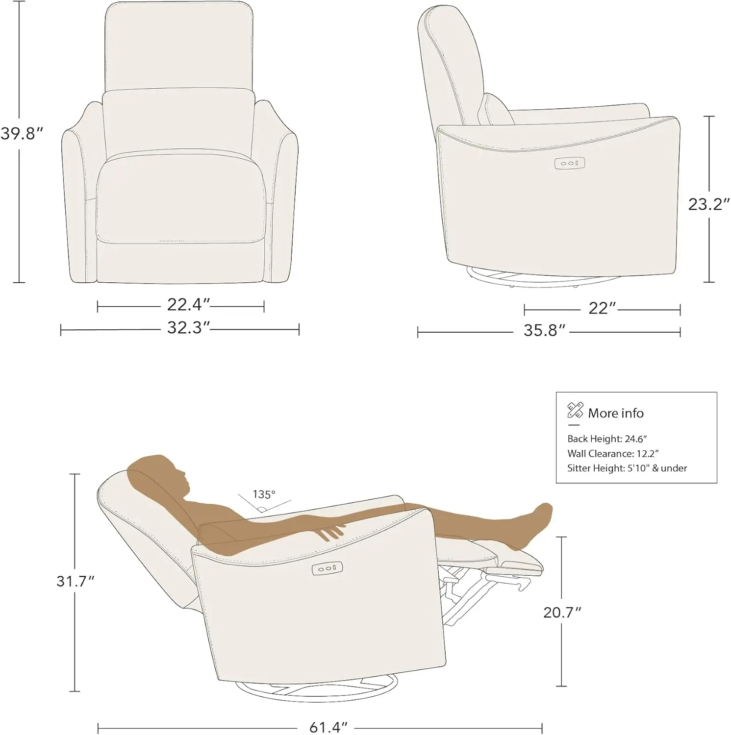 Silla reclinable, planeador giratorio, tela certificada FSC, sala de estar, guardería, sofá reclinable con soporte lumbar, terracota