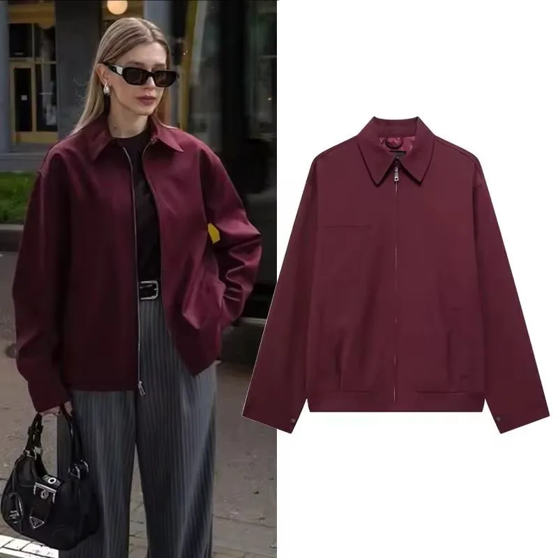 سترات بسحاب للنساء لربيع الخريف بأكمام طويلة وياقة مقلوبة ملابس خارجية معاطف بلون سادة ملابس خروج كلاسيكية للسيدات #1