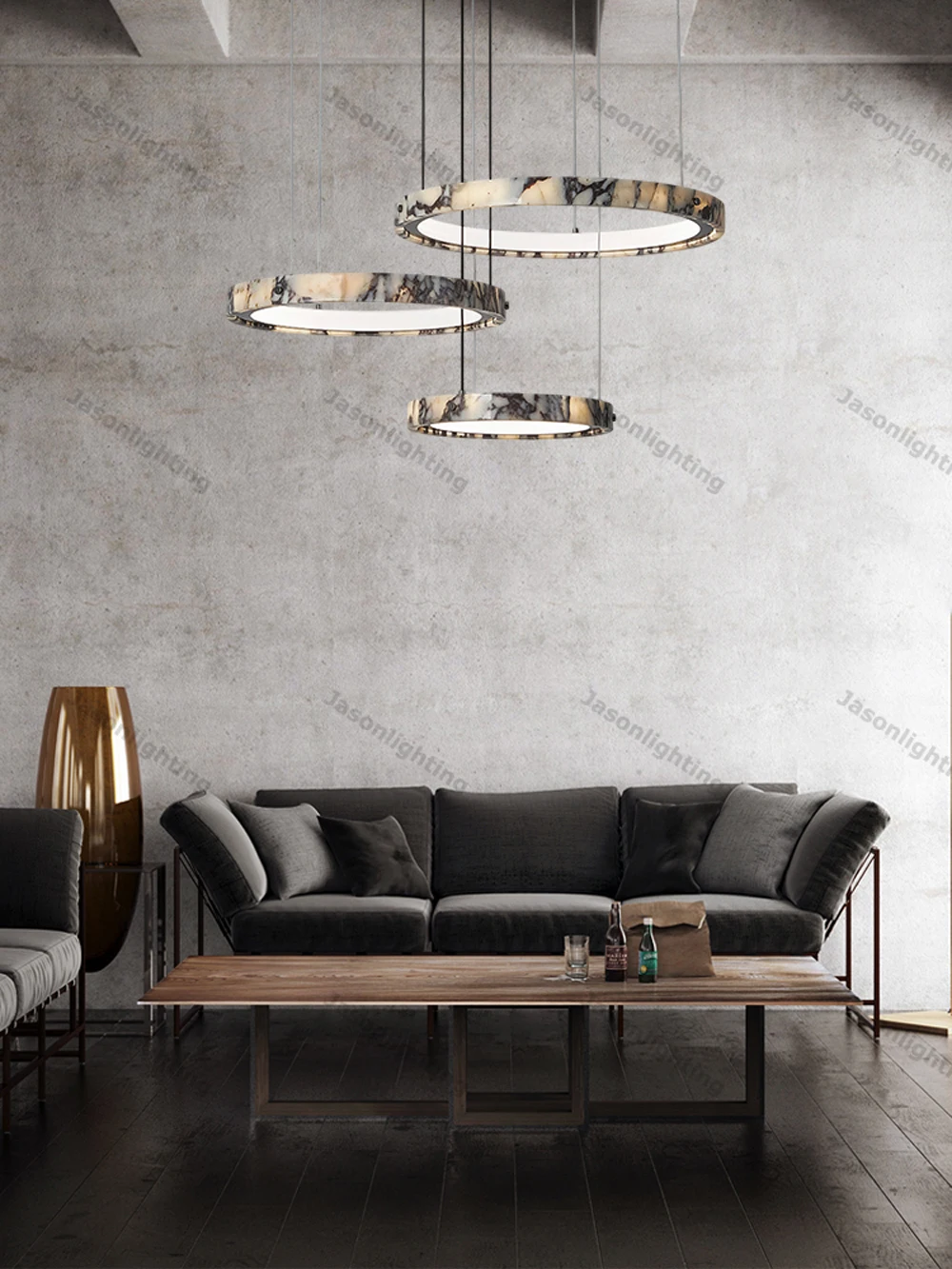 5-Ring Natural Marble Gold Chrome Dimmable LED Chandelier