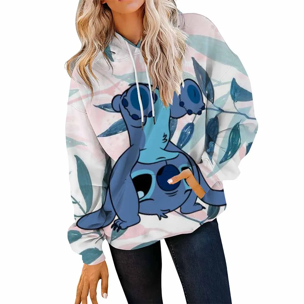 Sweat-shirt à capuche pour femme, Streetwear décontracté, imprimé Disney Stitch, manches longues, Harajuku, chemise à capuche, automne et hiver, Y2K