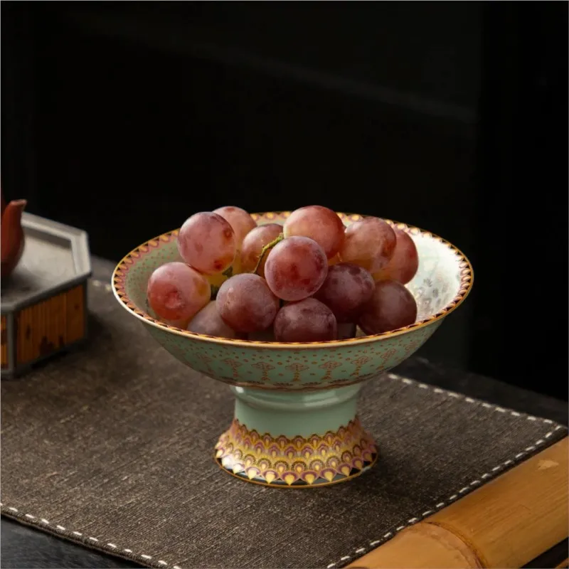 

Chinese Ceramic Lotus Flower High Leg Fruit Plate Pastry Plate Dim Sum SnackPlate Fruit Plate Delicate Fruit Storage Plate ZI82
