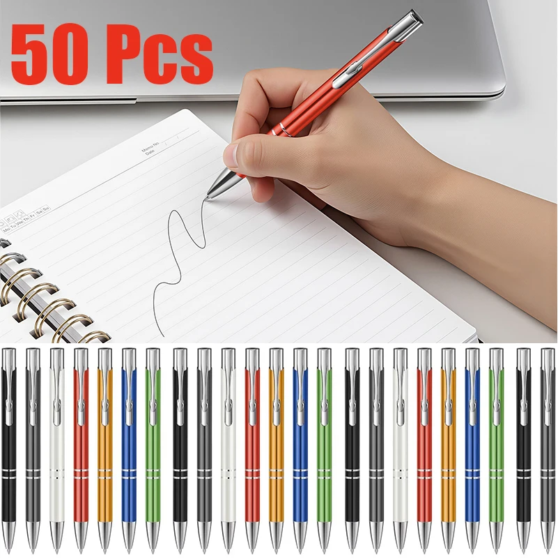 50Pcs Colored Metal Ballpoint Pens, Retractable Click Pens, Lightweight Metal Pen for Note Taking Journaling Corporate Gift