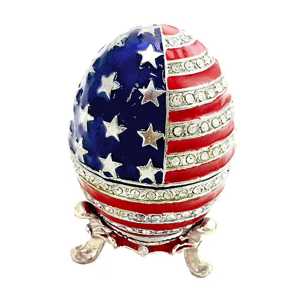 

Vintage Stars And Stripes Egg Shape Enamel Jewelry Box Holder Organizer