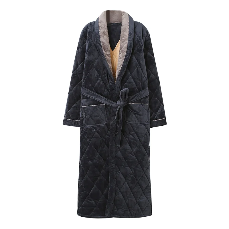 빅 사이즈 M-2XL 겨울 남성 목욕 가운 3 레이어 클립 코튼 목욕 가운 남성 두꺼운 드레싱 가운 Pijamas Hombre