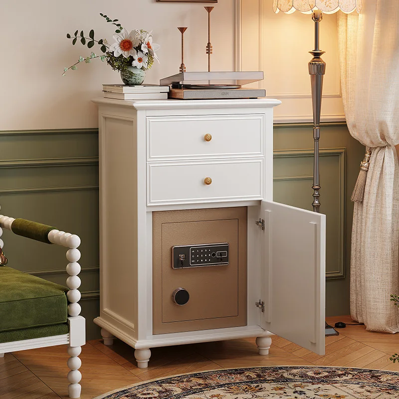 Solid Wood Nightstand with Hidden Safe – Biometric Fingerprint & Digital Keypad Lock, Smart Bedside Table Storage Cabinet