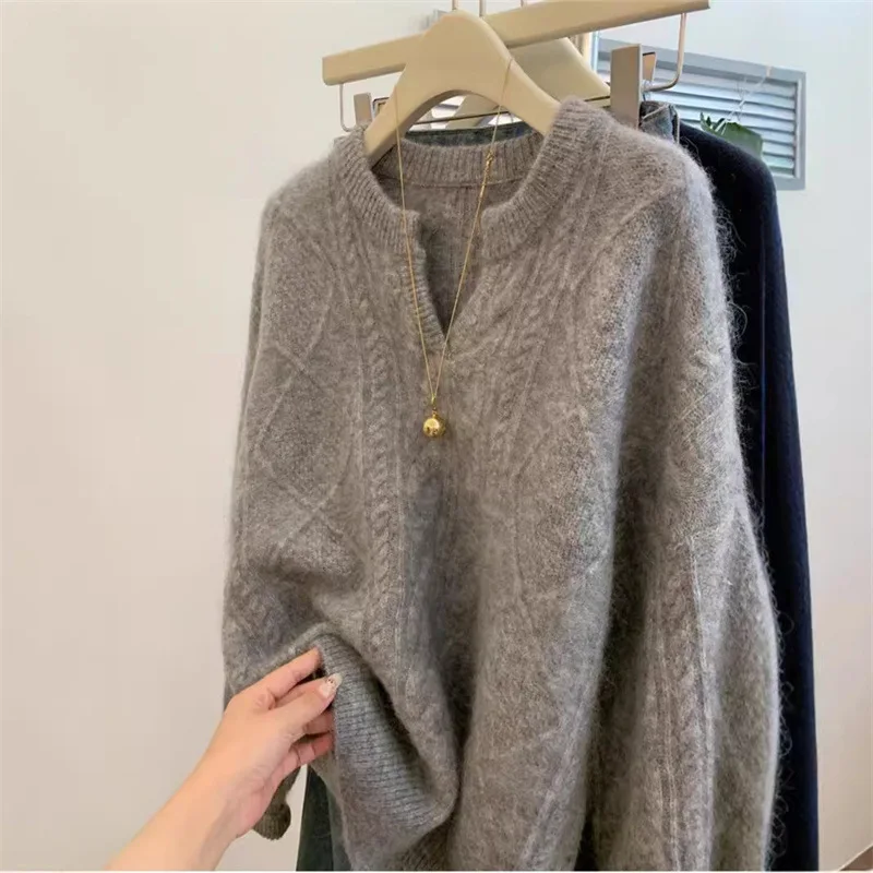 

Pullovers Women Sweaters V Neck Full Sleeve Jumpers Y2k Streetwear Elegant Splice Knit Work Solid Casual Autumn Winter 2025