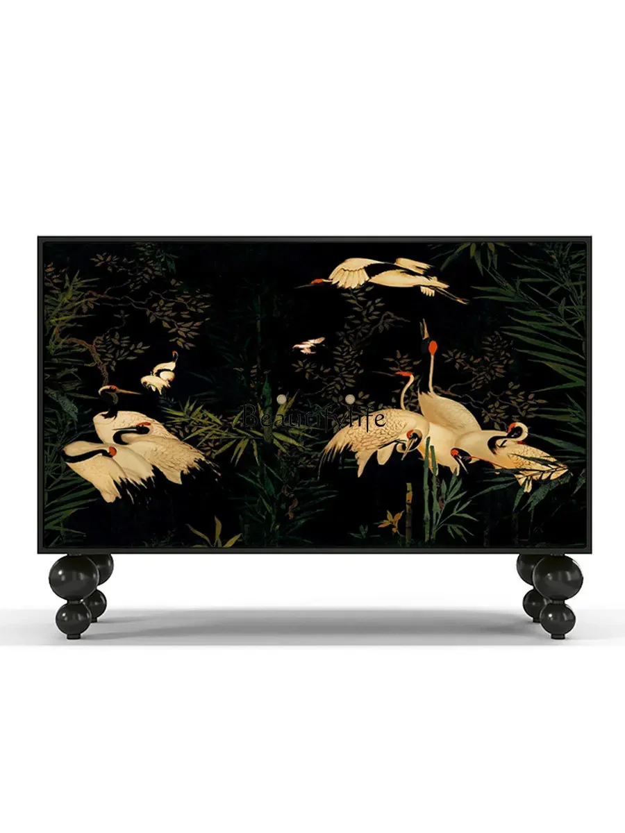 

pg45New Chinese Style Solid Wood Painted Crane Lacquer Painting Curio Cabinet Aisle Hallway Locker