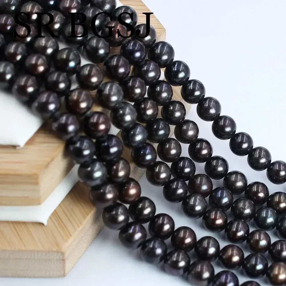 8-9mm 3A aaa High Quality Black Round Natural Freshwater Pearl Loose Spacer Beads for DIY Jewerly Earrings Bracelet 14\