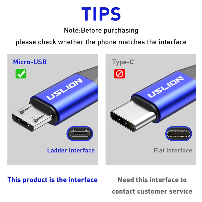 USLION 3A cavo Micro USB cavo dati di ricarica rapida per Samsung Android Xiaomi Redmi Note 5 caricabatterie Microusb type-c per iPhone