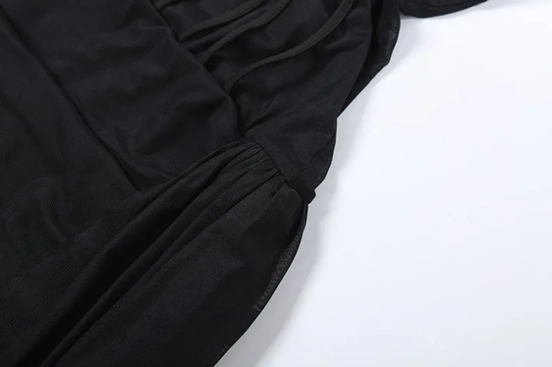 Transparentes Mesh-Splicing-Bodycon-Kleid mit Schlank-Effekt, Rückenfrei, Schulterfrei, Bustier-Kleid, Nachtclub-Kleider, Ärmellos, Gerafft, Vestidos – Detail 18