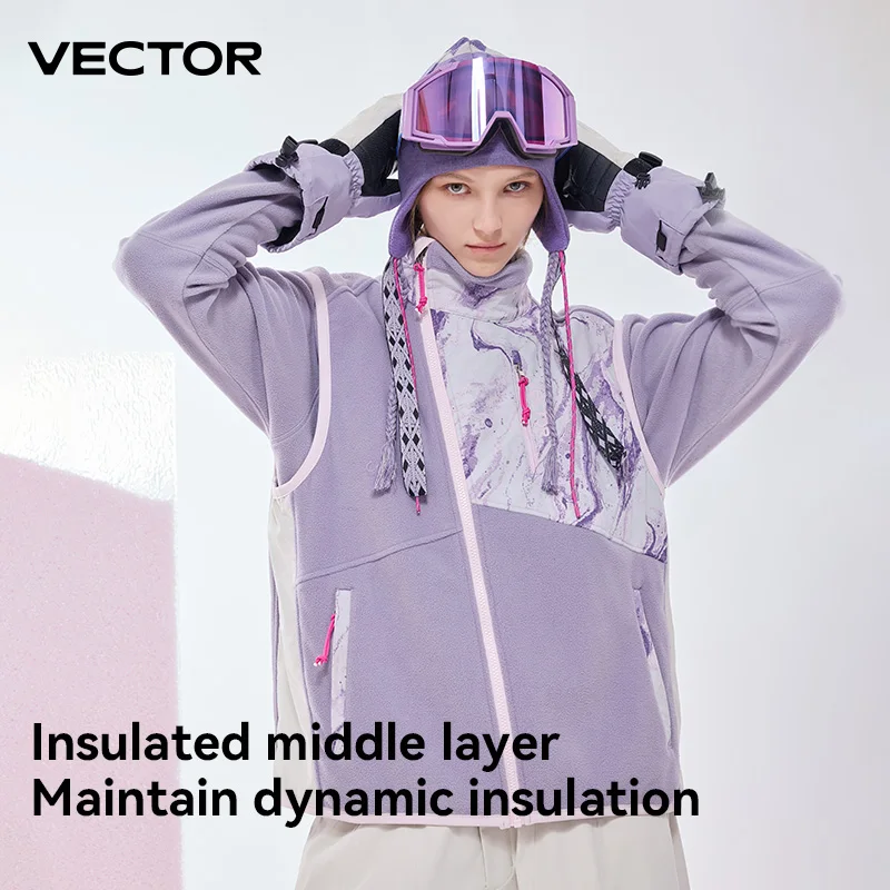 VECTOR Men and Women Color Clash Fleece Vest Mid Layer Warmth Lock Warm Quick Drying Ski Outdoor Sports Skiing Hiking