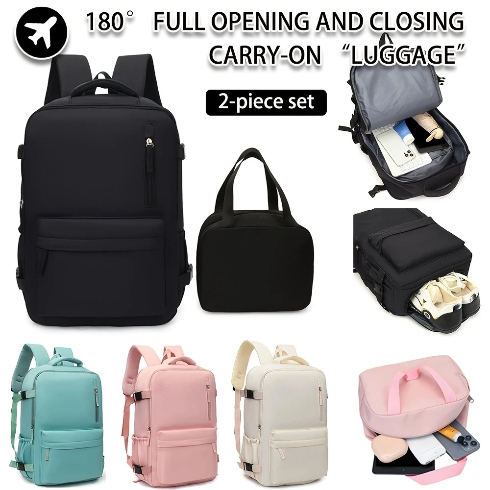 Juego de 2 Mochilas de Viaje, Mochila de Mano 180 °     Bolso de Mano Mini con Compartimento para Zapatos de Apertura Completa, Ideal para Viajes de Fin de Semana