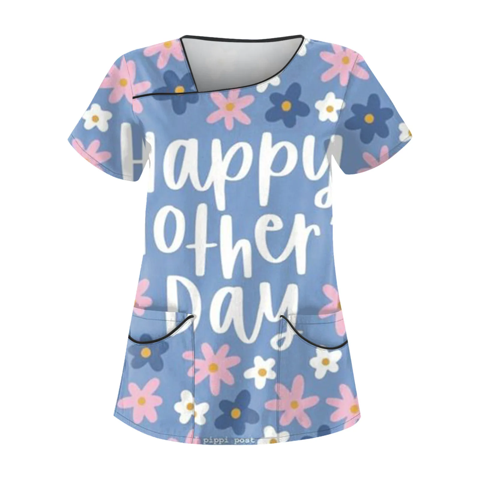 ملابس عمل واقية من جيوب مزدوجة للنساء ، توبات عناية بطباعة جرافيكية ، مقاس كبير ، كلاسيكي ، عيد الأم