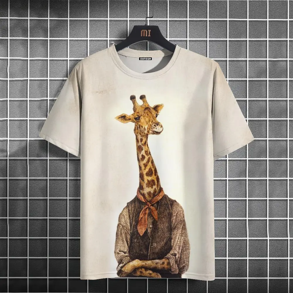 Lovely Animal Funny Printed T-Shirt Men Fashion Casual Short Sleeves Loose Oversize Tee Street crew neck Hip Hop Tops Oversized